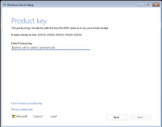 enter windows server 2025 standard download product key during installation